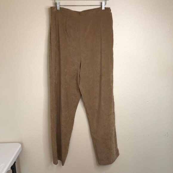 Vintage Sag Harbor Faux Suede Camel Pants Women Size 14 High Waist Elastic Waist - Picture 9 of 10